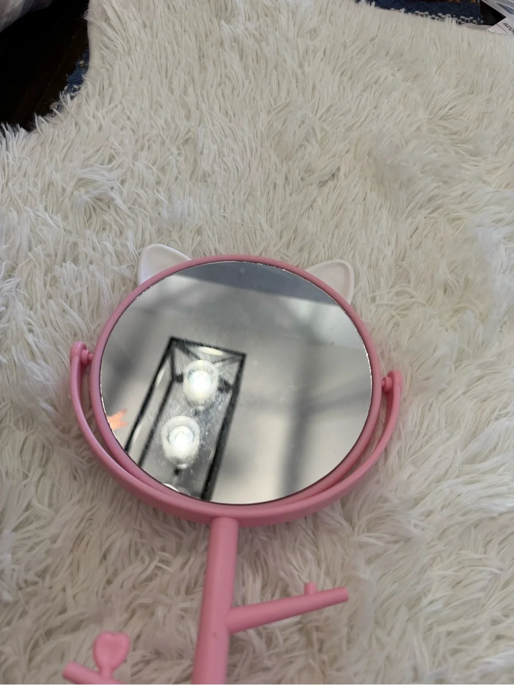Pink Cat Ear Vanity standing Mirror with holding jewelry